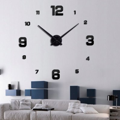 Naklejany zegar ścienny DIY 3D czarny 65-130 cm